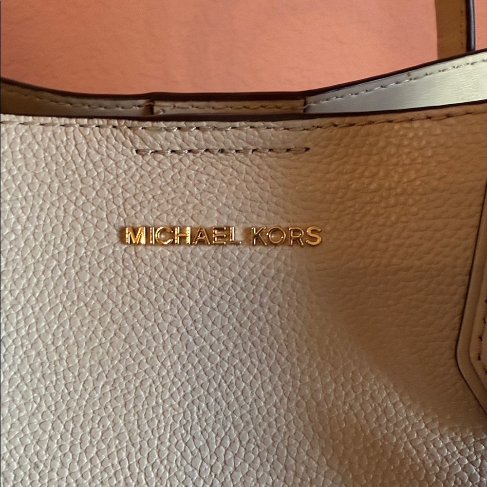Michael Kors Beige Leather Tote with Gold Accents - Picture 2 of 7